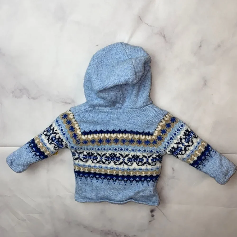 Baby Gap 3-6 M Newborn Infant Knit Blue Hoodie Sweater Button lined
